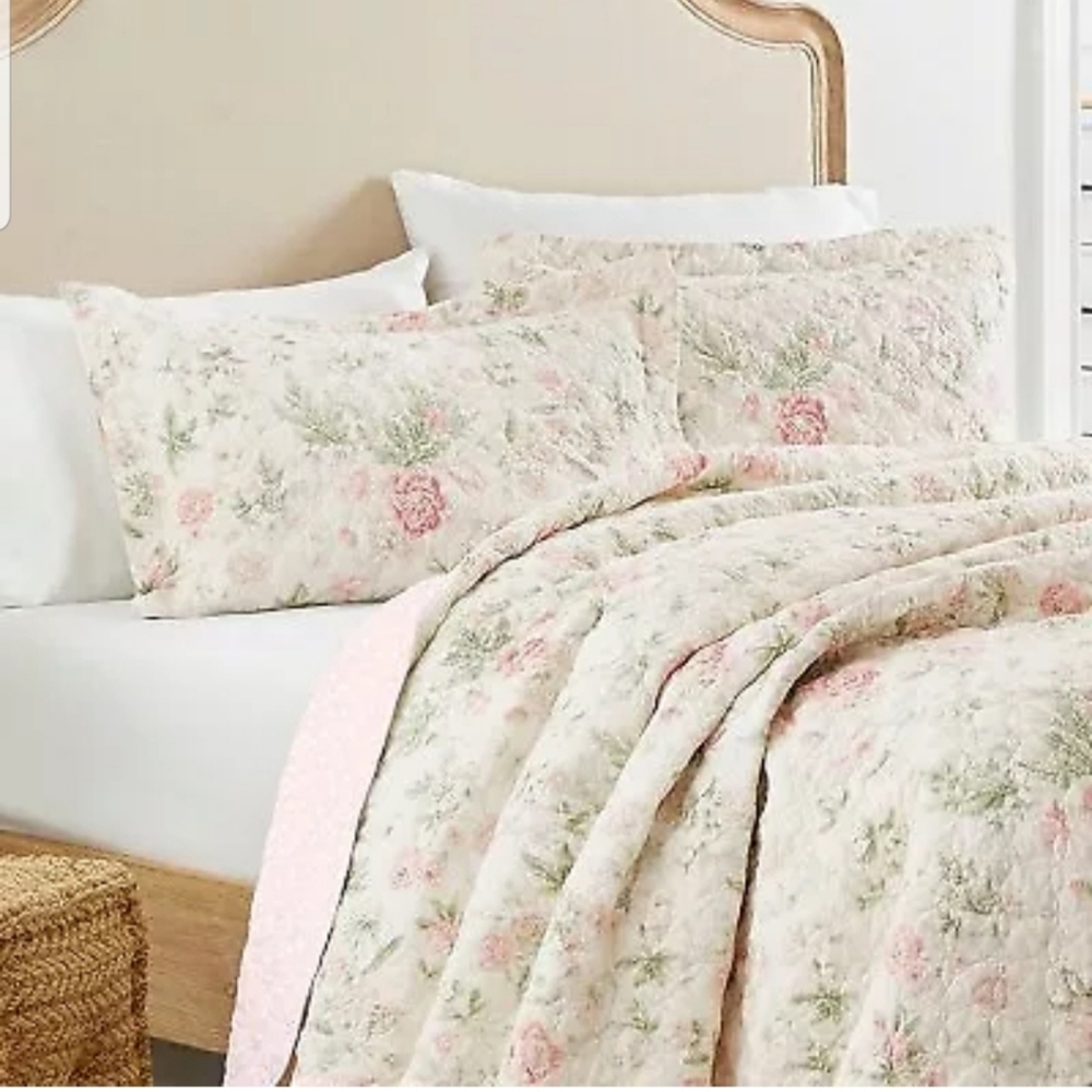 3pc Full/Queen Breezy Floral Quilt Set Pink - Laura Ashley